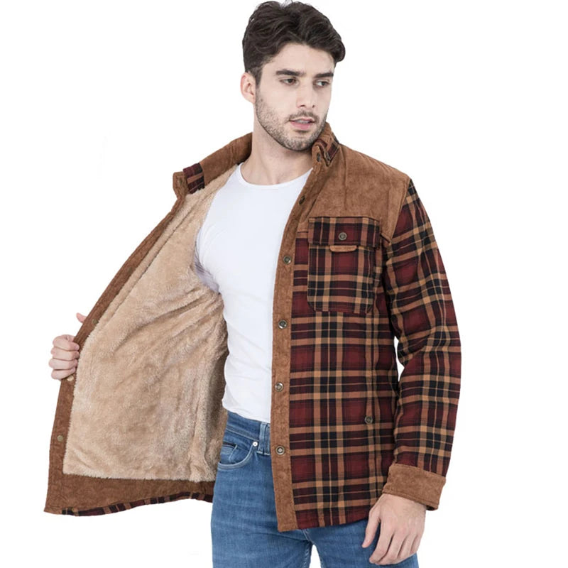 Jaqueta Xadrez De Inverno Masculina De Lã Grossa